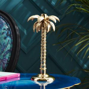 palm tree gold taper candle holder