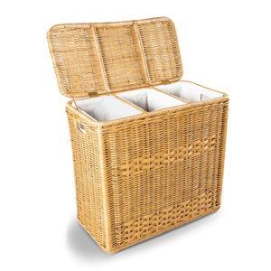 3-Compartment Wicker Laundry Hamper | Color: Sandstone