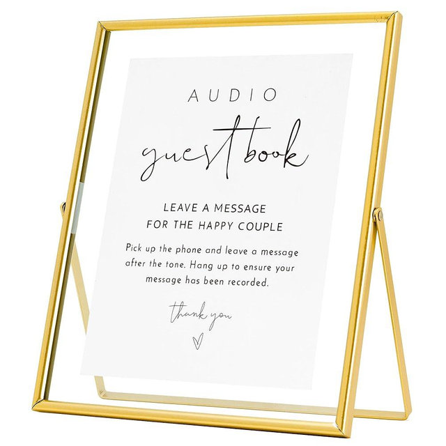 Calculs Wedding Inspo Audio Guest Book Gold Sign Holder Welcome Sign for Photobooth Metal Glass Picture Floating Frames 10x8inches for Party Table Decoration Sign