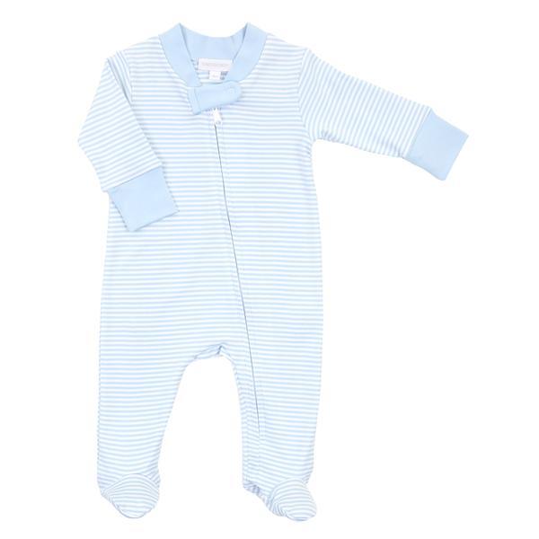 Magnolia Baby Essentials Blue Stripe Zip Footie - Personalization Available