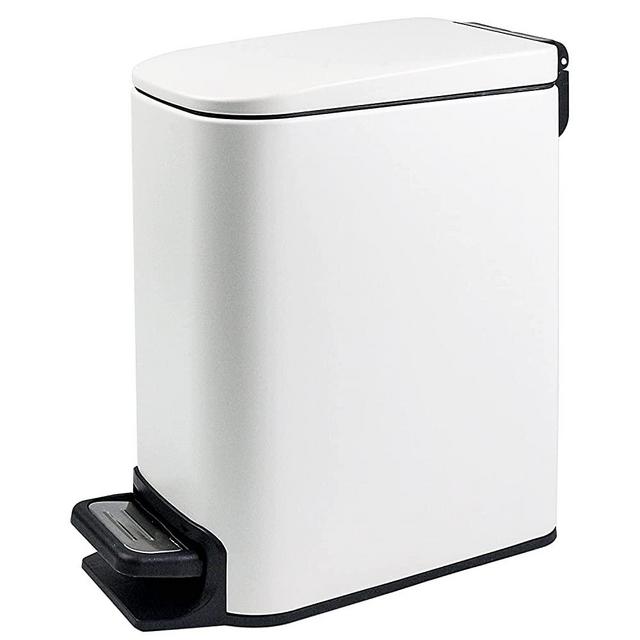 JACY&Co Small Bathroom Trash Can with Lid Soft Close, 6 Liter / 1.6 Gallon Stainless Steel Garbage Can with Removable Inner Wastebasket, Anti-Fingerprint Finish(White)