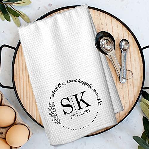 Studio 9Thirty3 Personalized Happily Ever After Monogram Kitchen Towel, Wedding Gift, Shower Gift, Engagement Gift, Personalized Gift for Bride