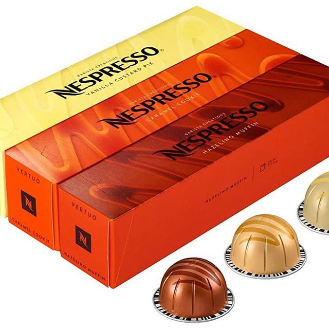 Nespresso VertuoLine (European Version) Barista Creations Flavored Assortment of Coffee (7.7 ounce): Vanilla Custard Pie, Caramel Cookie, Hazelino Muffin, 30 Capsules