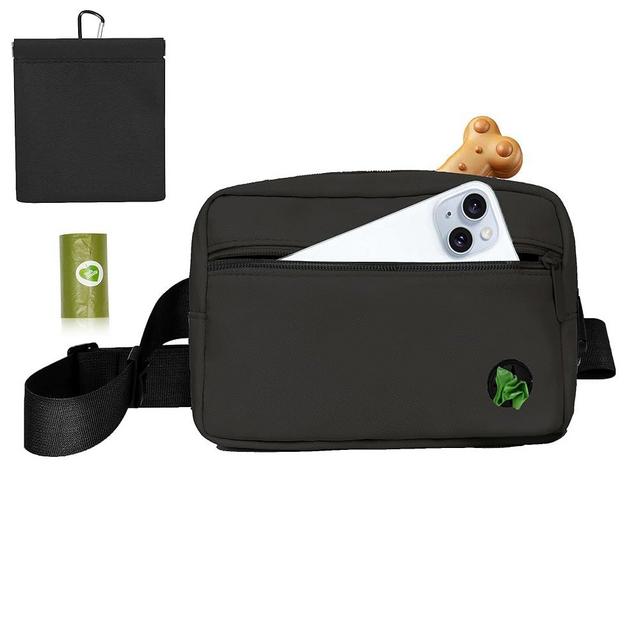Puppy Dog Treat Pouches for Pet Training Treat Bag, Dog Walking Fanny Pack with Carabiner, Built-in Poop Bag Dispenser & Reuse Dog Poop Holder, Puppy Pet Treat Waist Belt (Black)