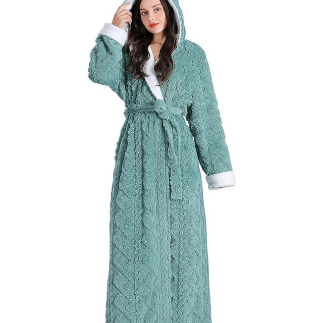 Skilydia Hooded Robes for Women Long,Sherpa Trim Fleece Bathrobes With Hood Long Plush Soft Warm Winter Robes for Women