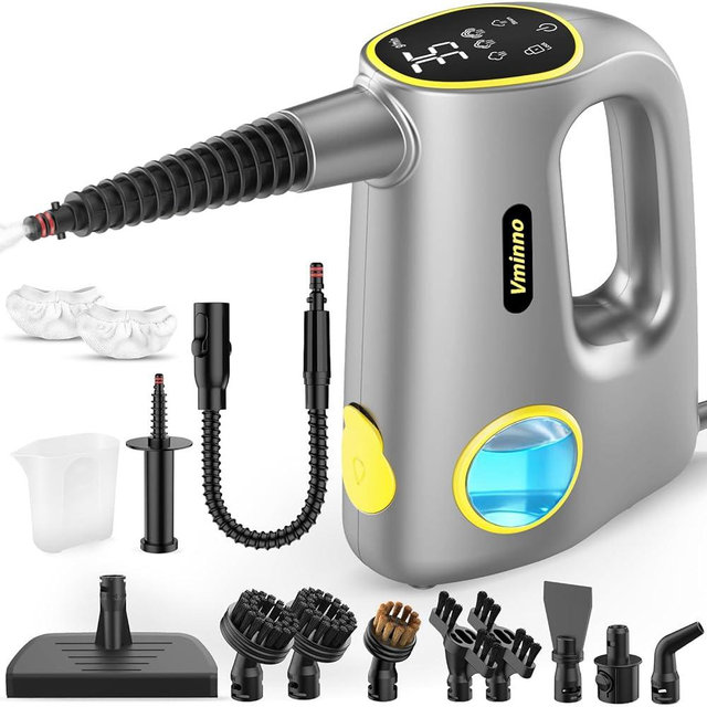 Handheld Pressurized Steam Cleaner for Home - 15s Heat-Up 3-Level Adjustable Steam Cleaner with 14pcs Accessories, Multi-Surface Steamer for Cleaning Car Detailing, Tile, Grout, Chemical-Free