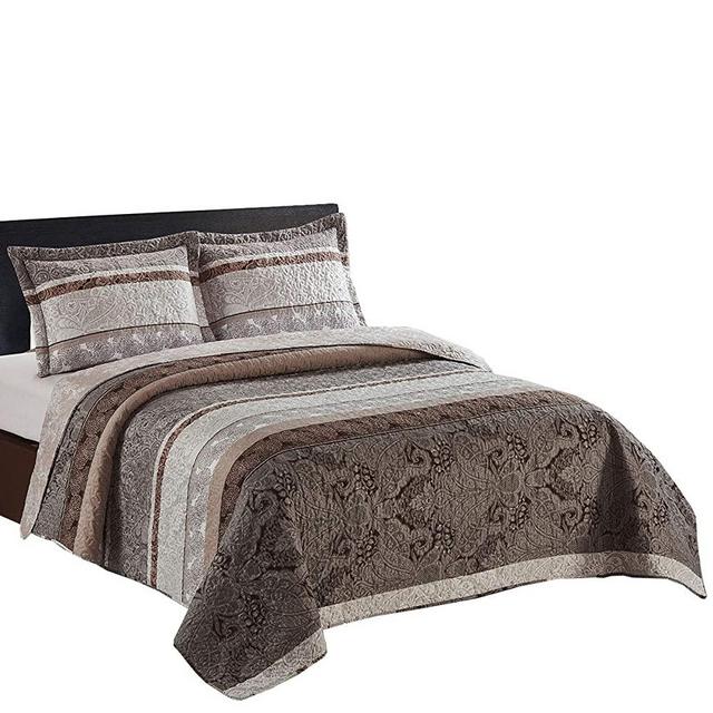Royal Tradition Callisto Taupe Reversible Coverlets, King/California King Over-Sized 3pc Quilt Set (110-Inch Wide x 96-Inch Long) Lightweight Bedspread
