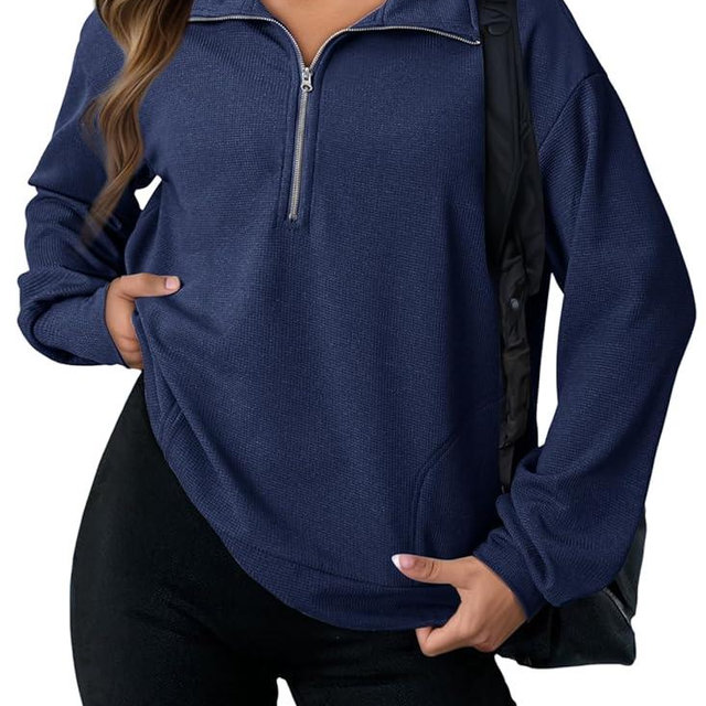 Dokotoo Womens Sweatshirt Waffle Knit Long Sleeve Lapel Half Zip Up Casual Lightweight Soft Sweatshirts Loose Pullover Tops