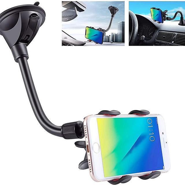 IPOW Upgraded X-Shaped Double Clamp Universal Long Shockproof Arm Phone Car Mount Windshield/Dash With Strong Suction Cup,Cell Phone Holder Compatible With iPhone 8 8 Plus X 7 7 Plus 6Galaxy S9 S8