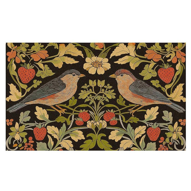 LIANGEAGOM Vintage Floral Bird Welcome Door Mat, Boho Strawberry Birds Floral Flowers Botanical Decorative Artificial Coco Coir Doormat for Indoor Outdoor Porch Front Door Entrance Outside, 17x30 in