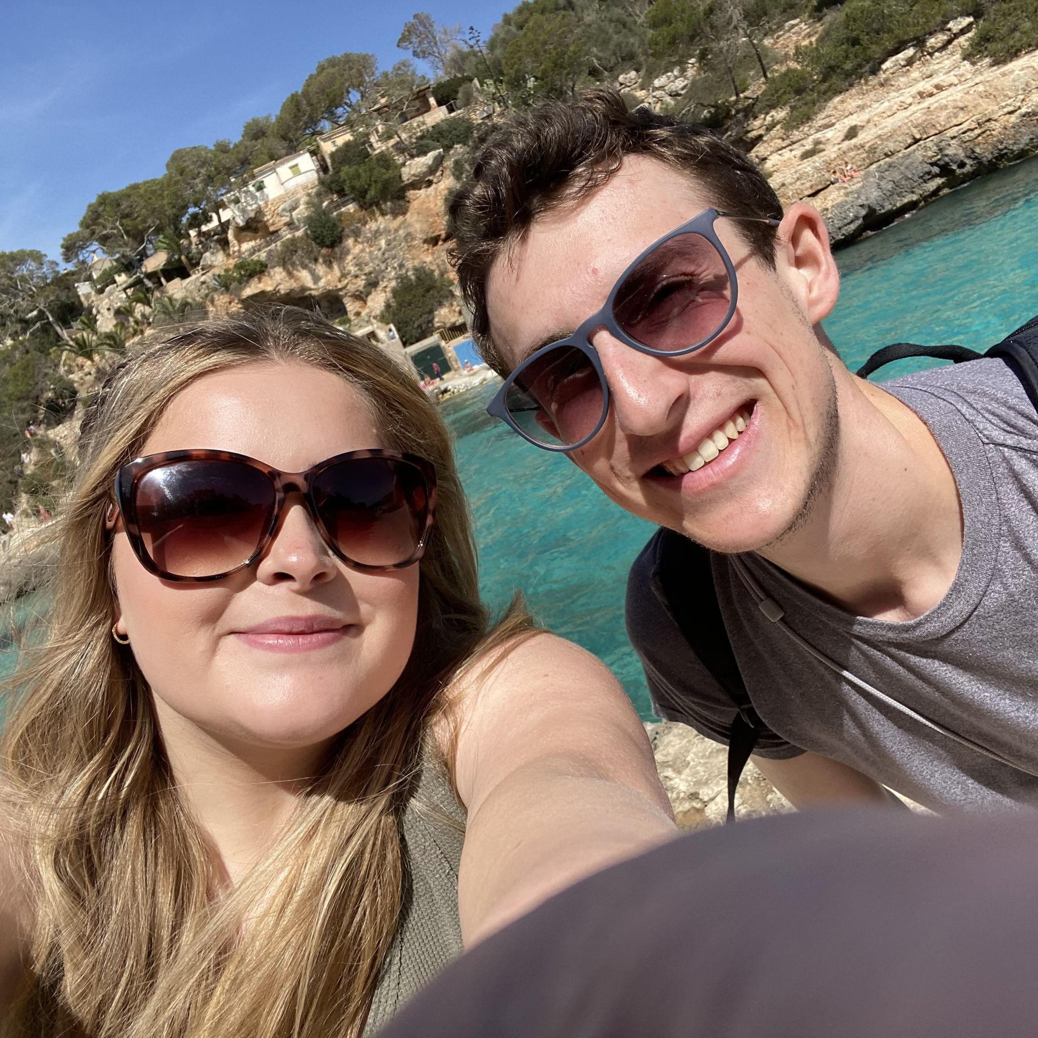 Hailey and Johnny off the coast of Spain, soaking in the beauty of Mallorca together.