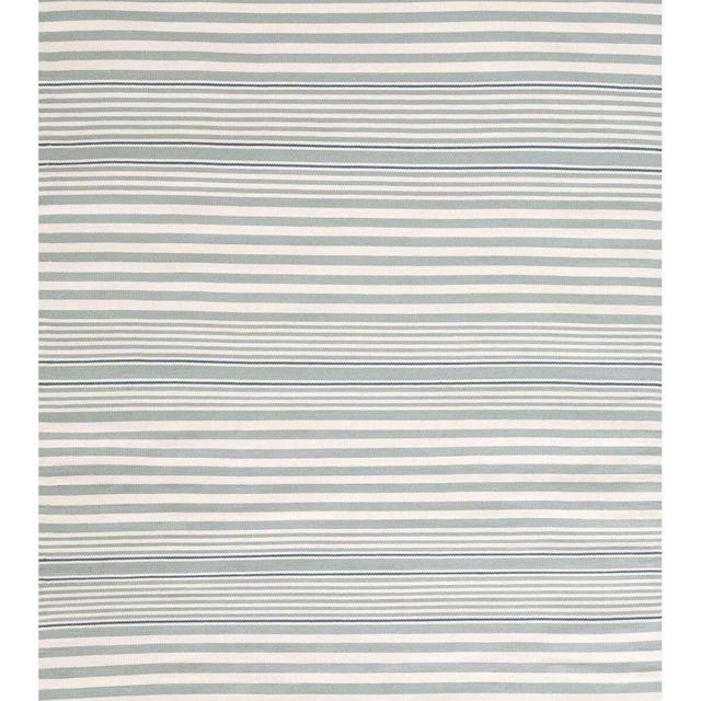 Rugby Striped Handmade Flatweave Light Blue Indoor / Outdoor Area Rug