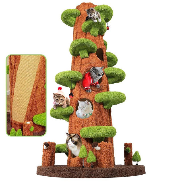 KAMABOKO 90.5 Inch Luxury Cat Tree with Scratching Post, Tall Cat Tree Tower with Sisal Scratching Pad, Multiple Jumping Platforms, Cute Hanging and Spring Toys, Large Cat Condo for for Indoor Kittens