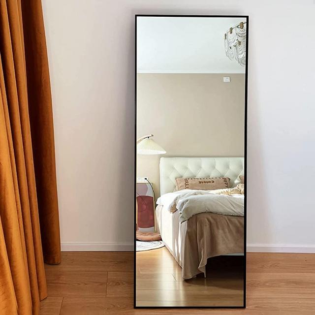 HARRITPURE 65"x22" Full Length Mirror Aluminum Frame Wall Mirror Floor Rectangle Mirrors Standing Wall & Leaning Large Dressing Mirror for Living Room Bedroom Cloakroom,Black