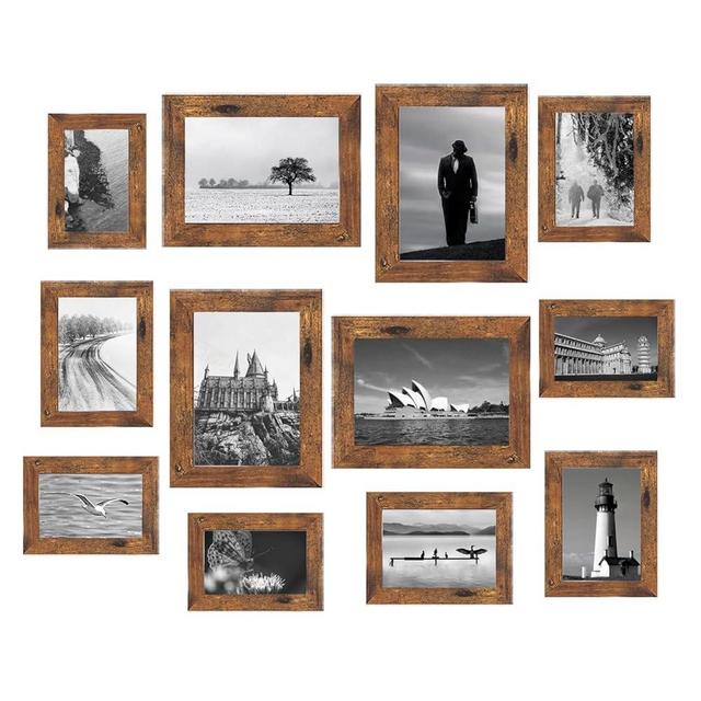 12 Pack Picture Frames Collage Wall Decor Gallery Wall Frame Set with Four 8x10,Four 5x7,Four 4x6 Photo Frames,Farmhouse wood Frames for living room Wall Gallery Decor or Tabletop Display,Rustic Brown