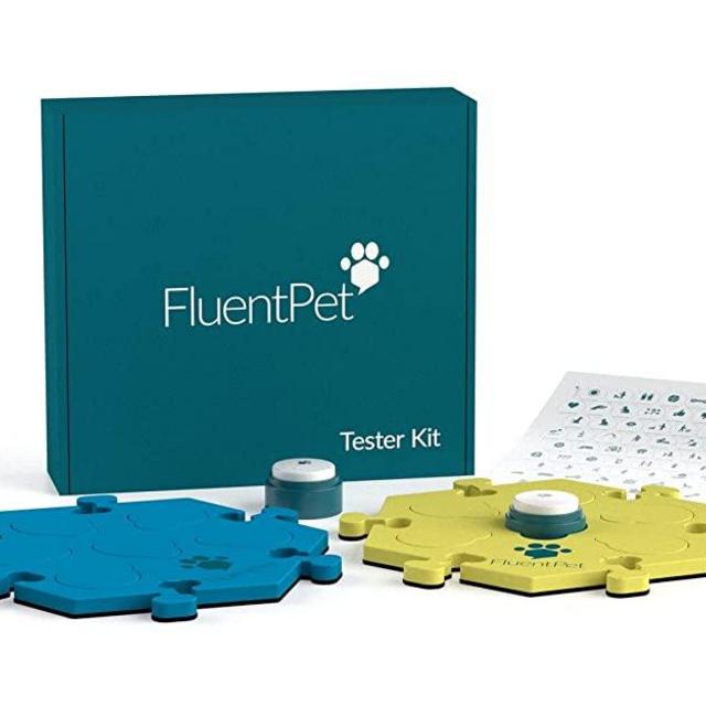 FluentPet HexTiles System Tester Kit - Starter Dog Training Soundboard - 2 Talking Sound Buttons with 6 Batteries Pre-Installed - 2 Compact Soft-Top Hexagon Tiles - Customizable Sound Buttons