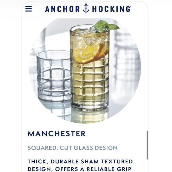More Anchor Drinking Glasses, 16 oz Glasses, Set of 4