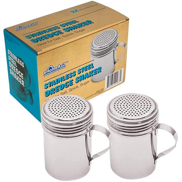 EHOMEA2Z Stainless Steel Dredge Shaker Ideal For Salt, Spice, Sugar (2, 10 oz With Handle)