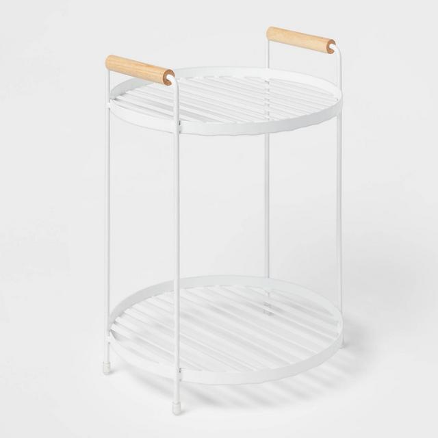 Round Vanity Organizer with Wood Handles Matte White - Brightroom™
