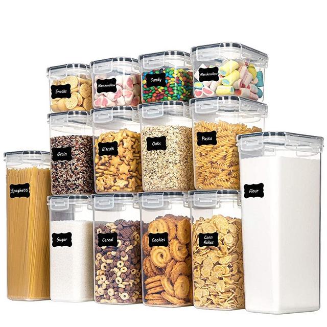 Chefstory Airtight Food Storage Containers Set, 14 PCS Kitchen Storage Containers with Lids for Flour, Sugar and Cereal, Plastic Dry Food Canisters for Pantry Organization and Storage