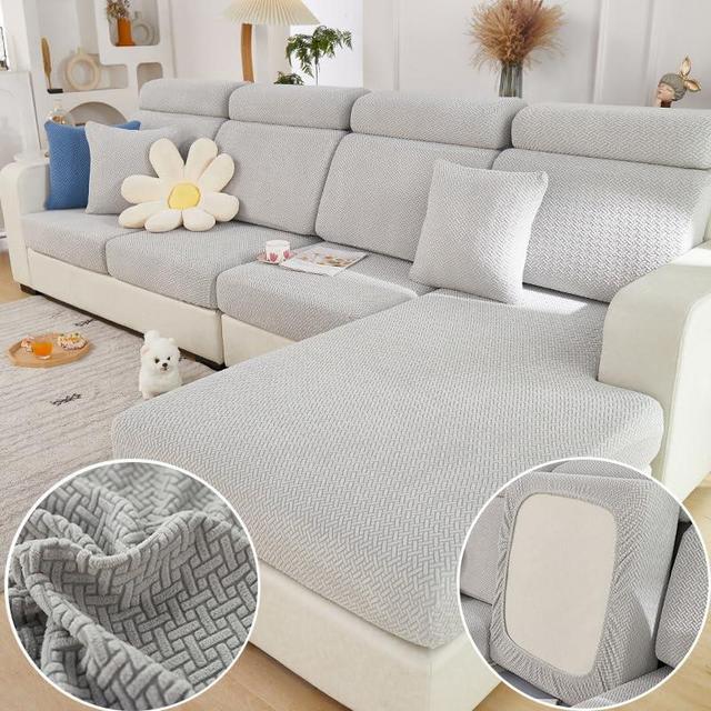 Disayu Magic Sofa Covers 2024 New Wear-Resistant Universal Sofa Cover Washable L Shape Stretch Couch Covers Cushion Slipcovers for Sectional Sofa (Texture Light Gray,Large Single Seat Cover)