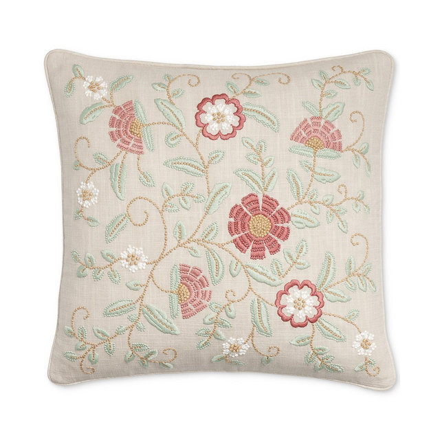 Charter Club Embroidered Flowers Decorative Pillow, 18" x 18", Exclusively at Macy's