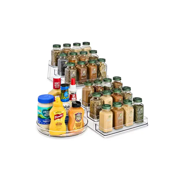 Sorbus 2 Pack 3-Tier Clear Spice Organizer and 9-Inch Lazy Susan - Spice Organization for Cabinet, Condiment Organizer Pantry & Refrigerator
