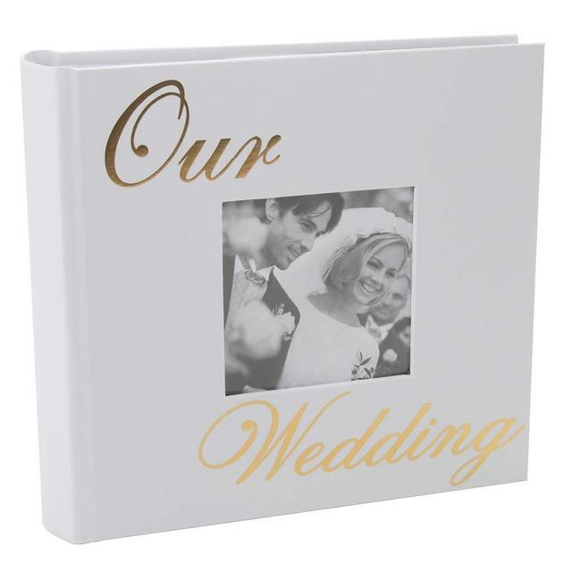 Modern White Wedding Day Photo Album with Gold Foil Text - Holds 80 4x6 Pictures - Perfect Wedding Gift Idea by Happy Homewares