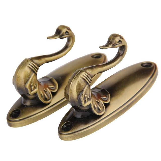 Pair of Swan Style Drapery Curtain Holdbacks Tieback Hooks (Bronze)