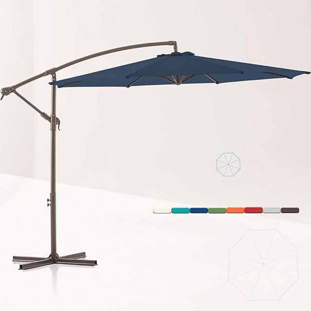 LE CONTE METZ 10 ft. Offset Hanging Patio Umbrella Cantilever Outdoor Umbrellas with Fade Resistant Solution-Dyed Canopy, Infinite Tilt, Crank & Cross Base (Classic Blue)