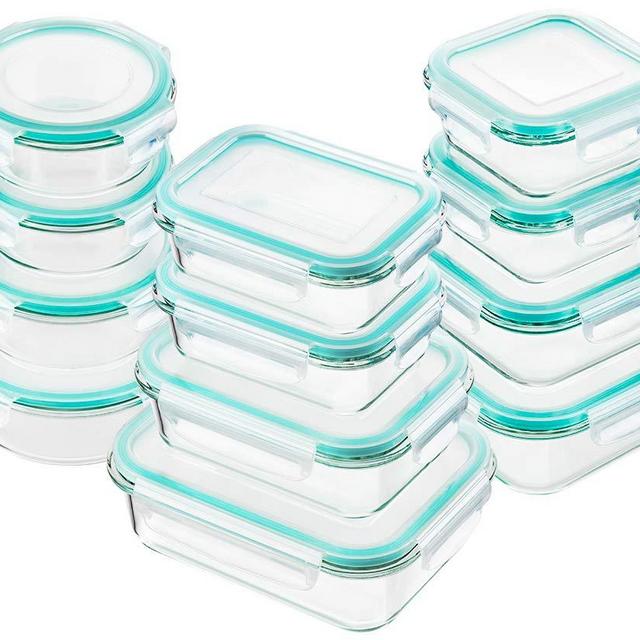 Bayco Glass Food Storage Containers with Lids, [24 Piece] Glass Meal Prep Containers, Airtight Glass Bento Boxes, BPA Free & FDA Approved & Leak Proof (12 lids & 12 Containers)