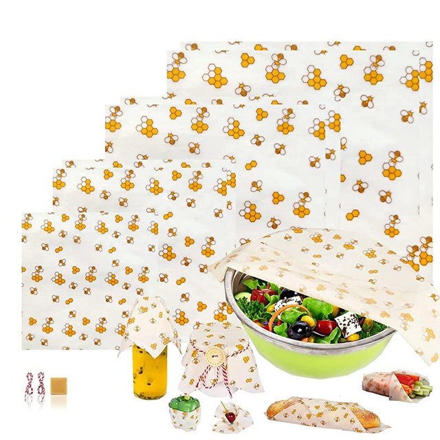 Beeswax Food Wrap (Set of 7) Sustainable Alternative to Aluminum Foil and Albal Paper - For Fruits, Vegetables, Bread, Cheese and Other Foods