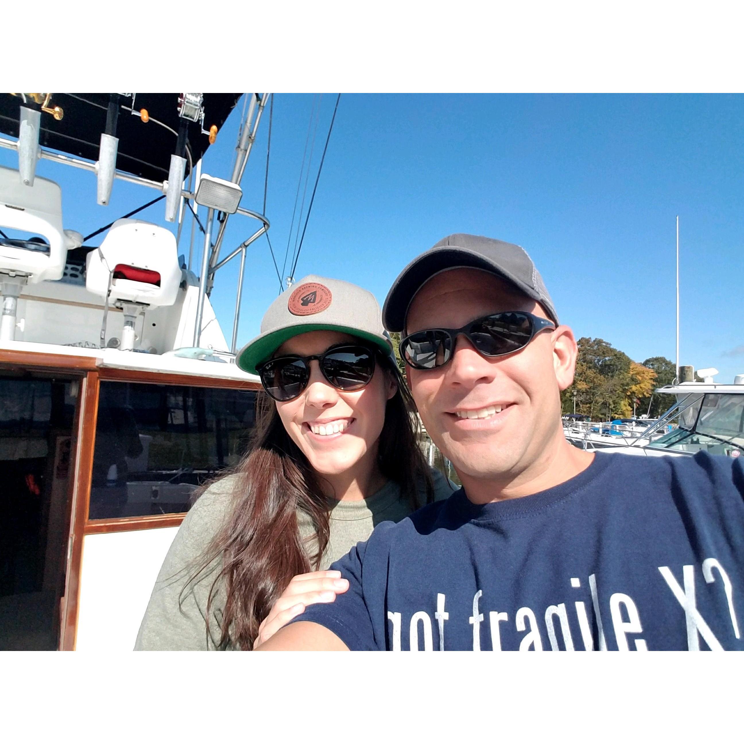 Day after proposal on Chris's boat