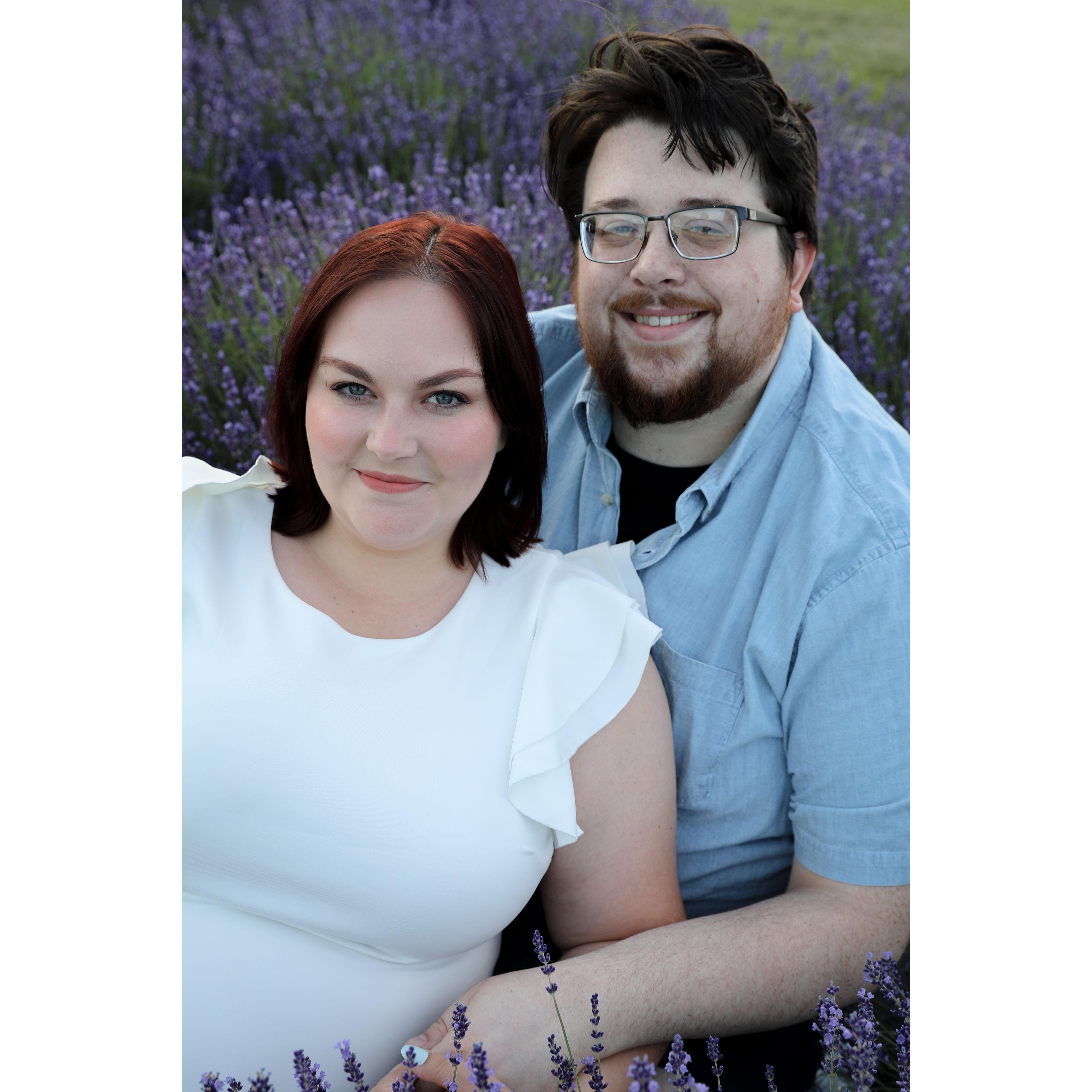 Engagement photoshoot at Sunset Ridge Lavender Farms. Photographer was Bloom Photography, LLC