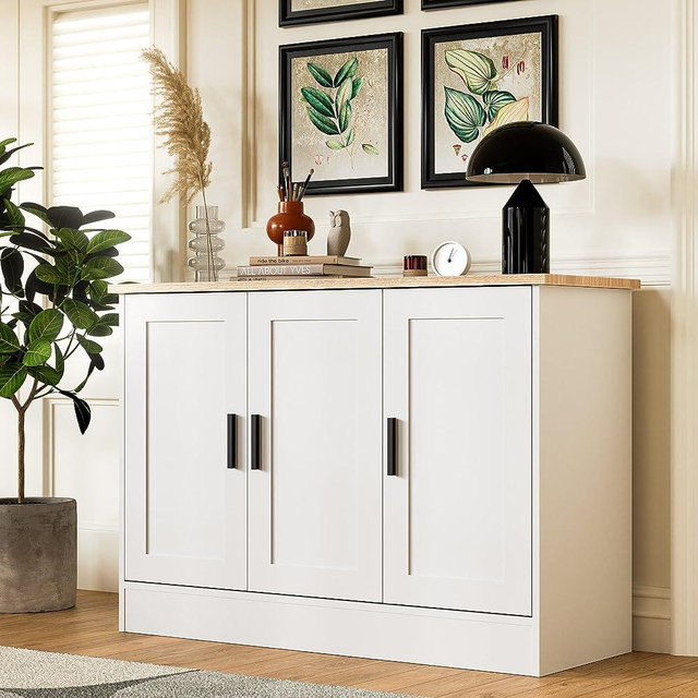 Anystyle White 3 Door Buffet Cabinet, Coffee Bar Cabinet with Adjustable Shelf, Kitchen Buffet Sideboard for Living Room, Kitchen