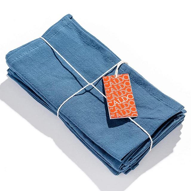 Caldo Linen Dinner Napkins - Rustic- Soft and Durable Cloth - Washable and Reusable- 4 Pack - 20x20 inch (Vintage Blue)