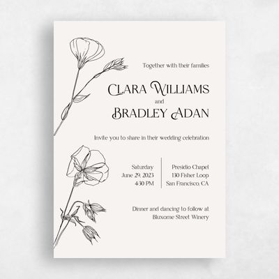 Light Oatmeal, Beige Wedding Invitation - Flora Bloom