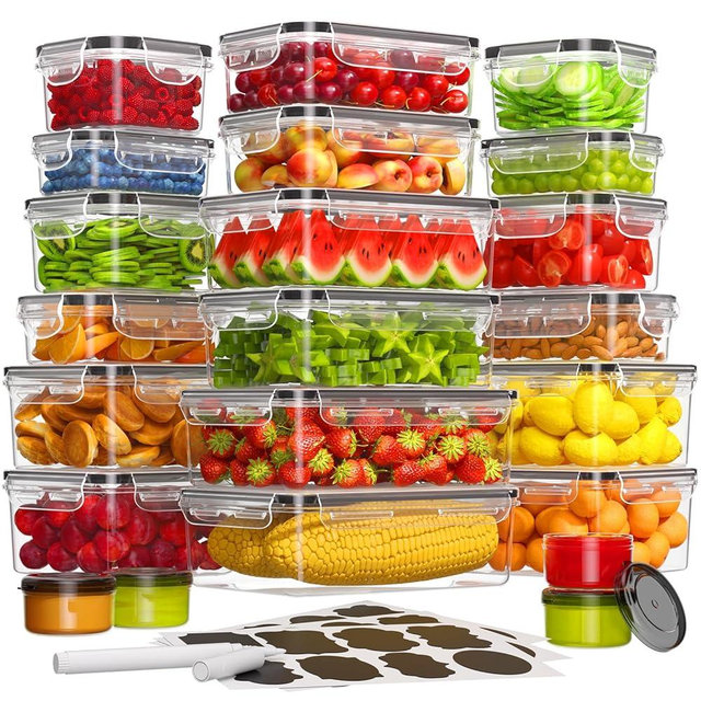 KEMETHY 44 Pcs Larger Food Storage Containers with Lids Airtight (22 Containers & 22 Lids), Meal Prep Container for Pantry & Kitchen Organization, BPA-Free, Leak-Proof with Labels & Marker Pen