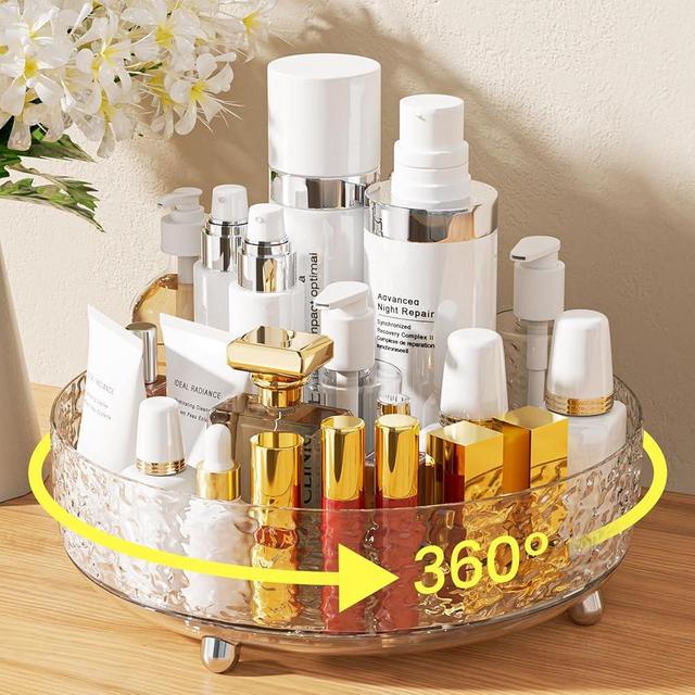 【Water Ripple】A-LUGEI 11" Makeup Organizer Countertop,【𝟯𝟲𝟬°Rotating】 Perfume Organizer, Bathroom Organizer and Storage, Skincare Organizer, Lazy Susan Organizer for Vanity Cabinet Dresser Bathroom
