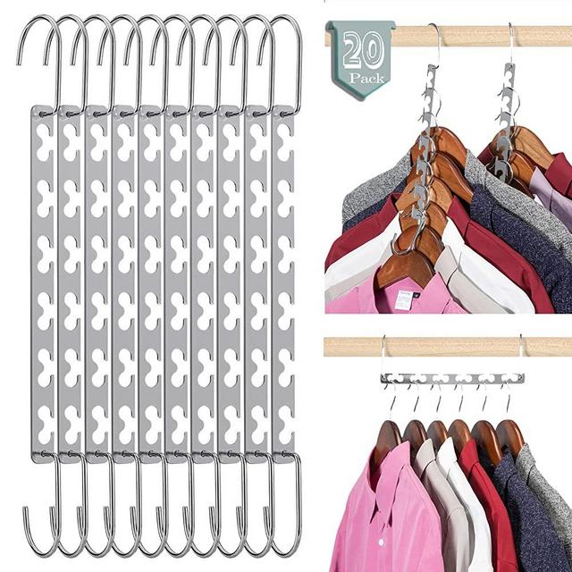 Smartor Hangers Space Saving 20 Pack Space Saving Clothes Hangers Stainless Steel Magic Hanger Space Saver Hangers Closet Organizer Hanger (Metal)