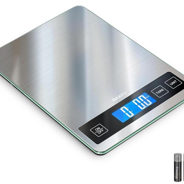 BAKFEE Food Scale, 33lb Digital Kitchen Scale with Stainless Steel & Tempered Glass, 1g / 0.1oz Precise Graduation and Grams and Ounces, for Cooking, Baking, Weight Loss, Meal Prep