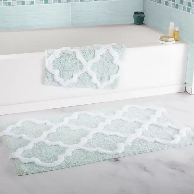 Hastings Home 100% Cotton Trellis Bathroom Mat Set - Seafoam, 2 Pieces