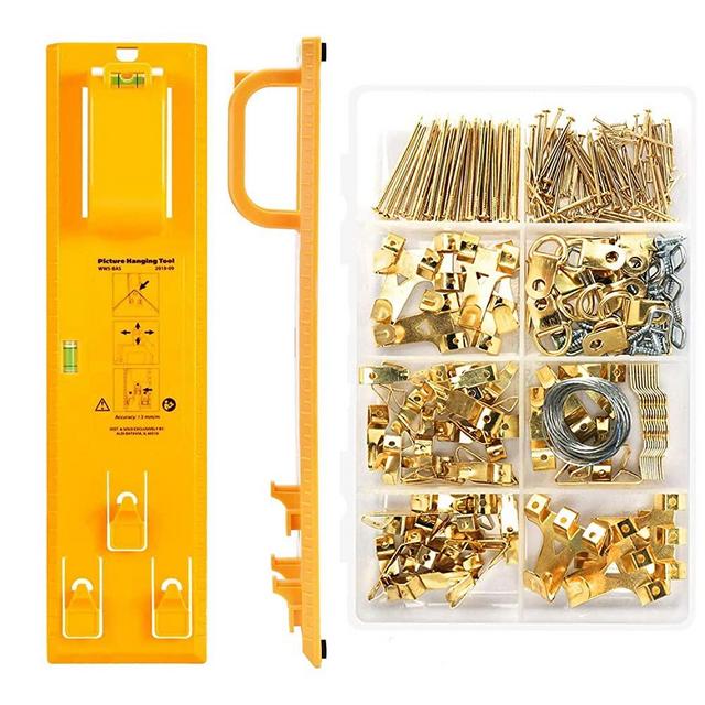 Picture Hanging Kit, Picture Frame Hanger Tool, 220 Pieces Heavy Duty Photo Hanger Accessories with Picture Hanging Wire, Hooks, Nails and Hanger Level,Frame Ruler for Marking Position