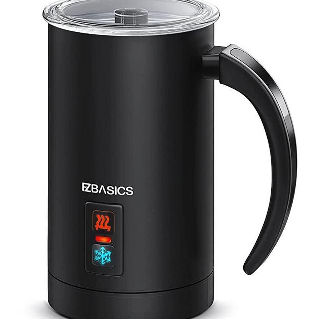 Milk Frother, EZBASICS Electric Milk Steamer, 8.4oz/250ml Automatic Hot and Cold Foam Maker, Milk Warmer for Coffee, Latte, Cappuccinos with Two Whisks for Frothing and Heating Milk, Black