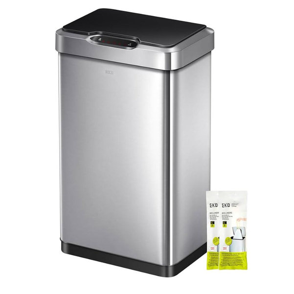 EKO Mirage-T 50 Liter / 13.2 Gallon Touchless Rectangular Motion Sensor Trash Can, Brushed Stainless Steel Finish