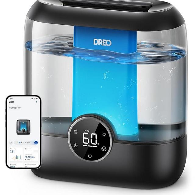Dreo Smart Humidifiers for Bedroom, 6L Top Fill Supersized Cool Mist Humidifier for Large Room, 60 Hour Runtime, Quiet Ultrasonic Humidifiers for Plants, Baby, Indoor, Home, Night Light, Black