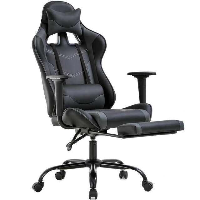 High-Back Office Chair Ergonomic PC Gaming Chair Cheap Desk Chair Executive PU Leather Rolling Swivel Computer Chair with Lumbar Support, Grey