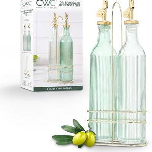 COOK WITH COLOR 2 Pack Glass Olive Oil Bottle Dispenser, 17oz | Cruet and Carafe | Oil and Vinegar | Decanter for Kitchen