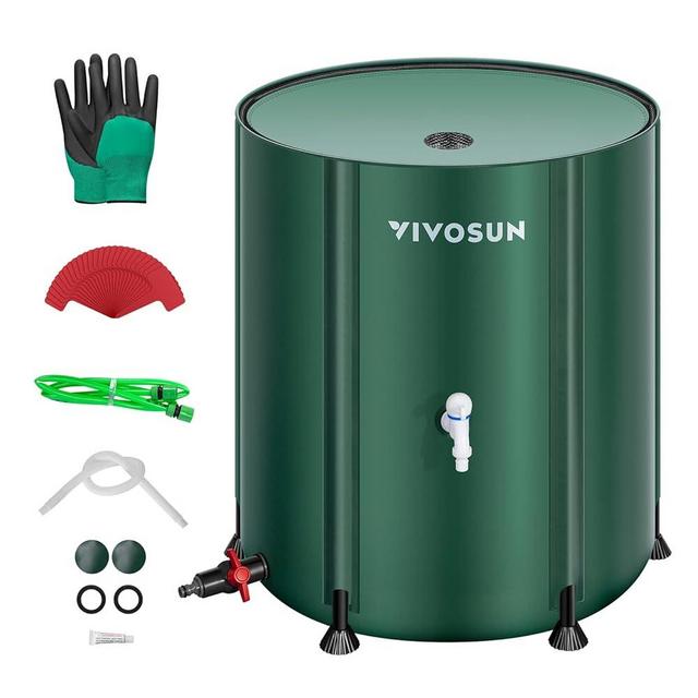 VIVOSUN Collapsible Rain Barrel, 132 Gallon Water Storage Tank with 1000D Oxford Cloth, Portable Rain Collection System Includes Two Spigots and Overflow Kit, Green