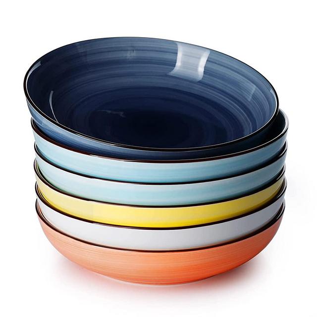 Sweese 128.002 Porcelain Salad Pasta Bowls - 30 Ounce - Set of 6, Hot Assorted Colors
